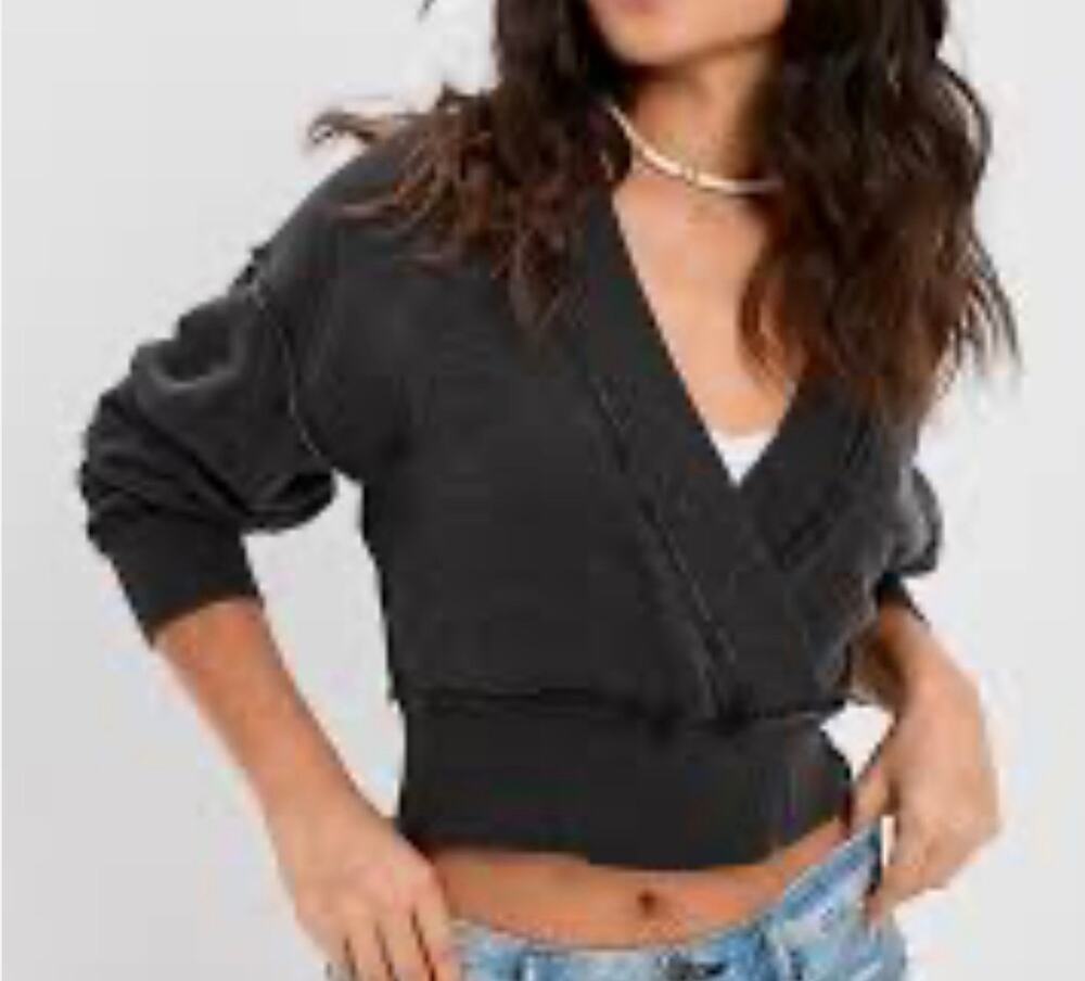 American Eagle Cropped Wrap-Front Sweatshirt Large